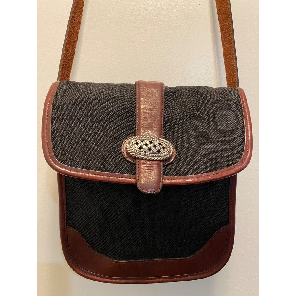 Brighton Vintage Shoulder Bag Brown Black Leather Canvas Messenger Purse